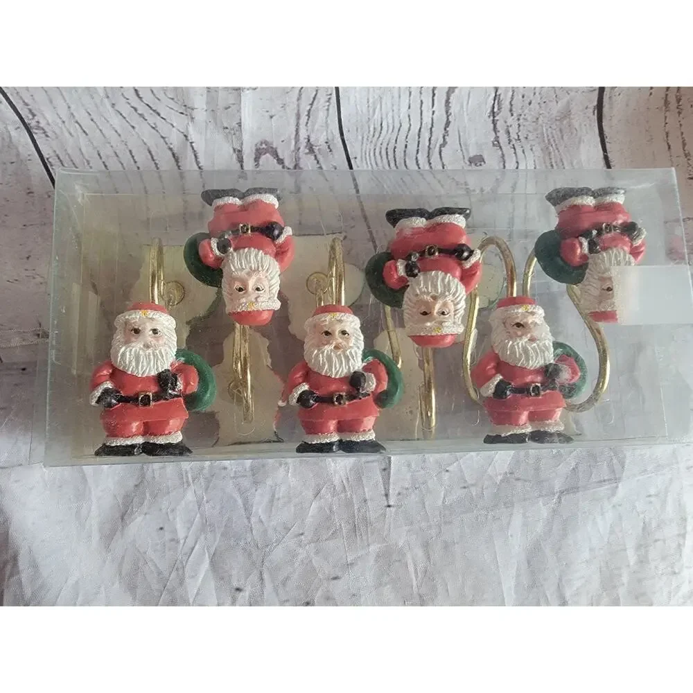 Vintage New Christmas Santa Claus Shower Curtain Hooks Set of 12 Resin